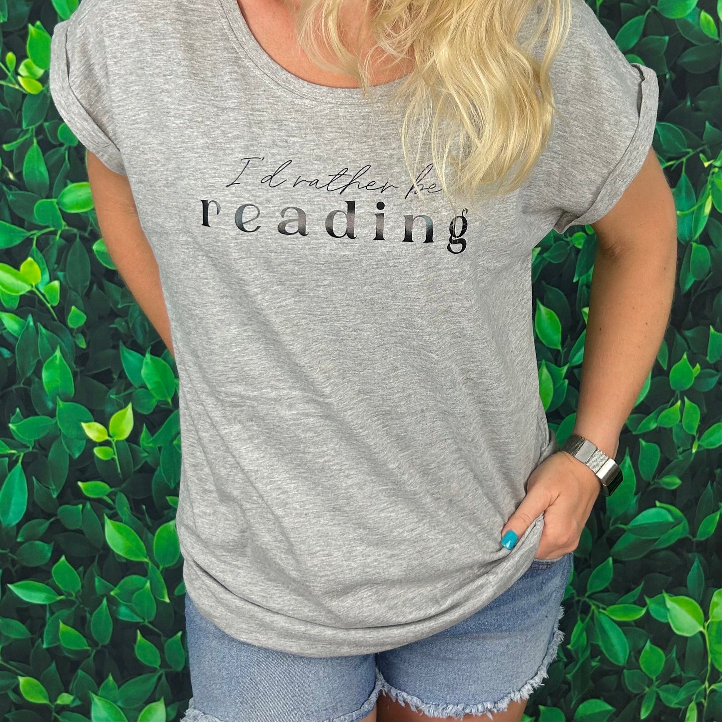 Extended Shoulder Short Sleeve T-Shirt 'I'd rather be reading'