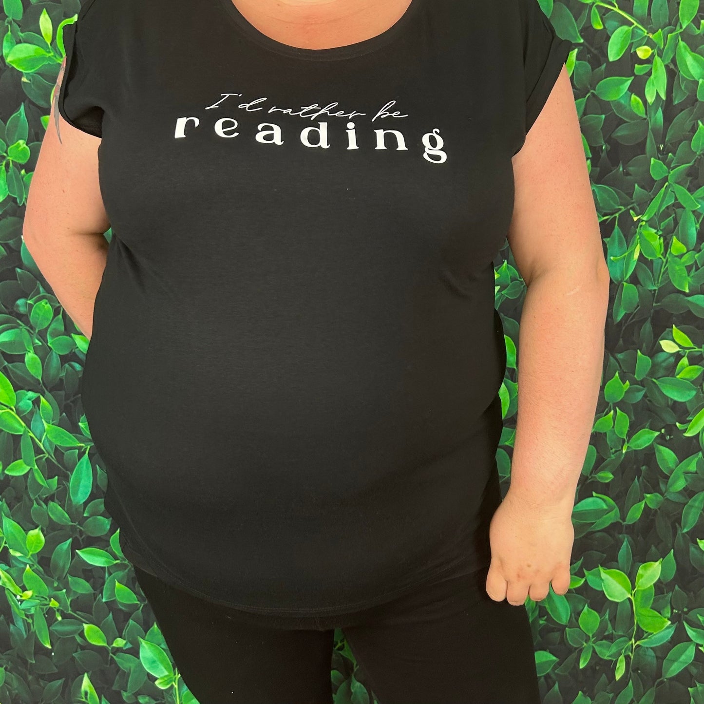 Extended Shoulder Short Sleeve T-Shirt 'I'd rather be reading'