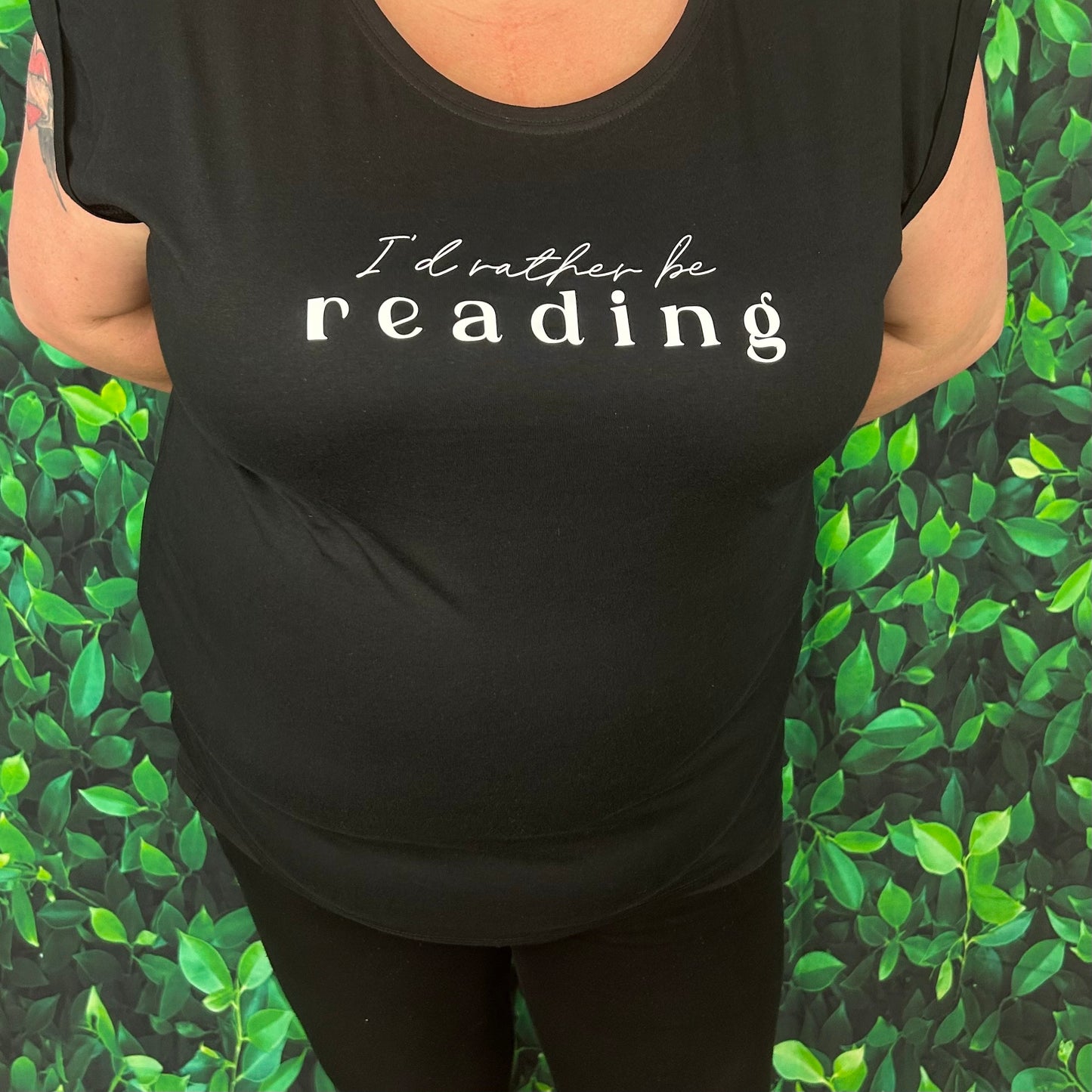 Extended Shoulder Short Sleeve T-Shirt 'I'd rather be reading'