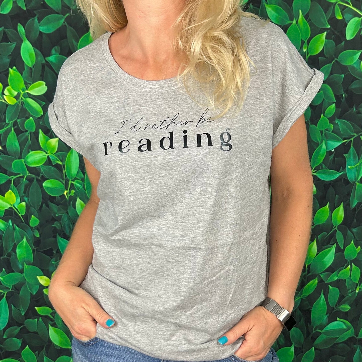 Extended Shoulder Short Sleeve T-Shirt 'I'd rather be reading'