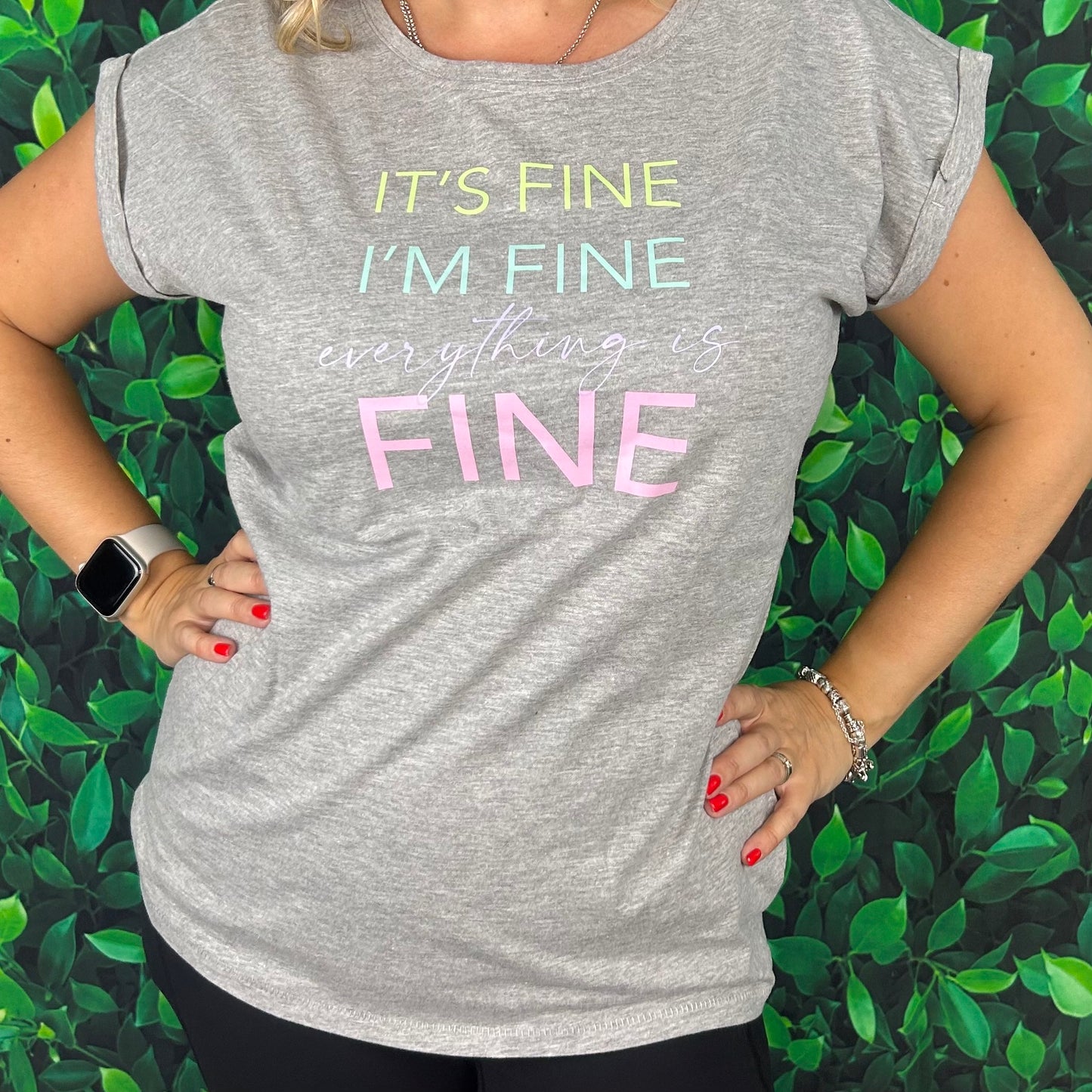 Extended Shoulder Short Sleeve T-Shirt 'It's Fine, I'm fine, Everything is FINE'