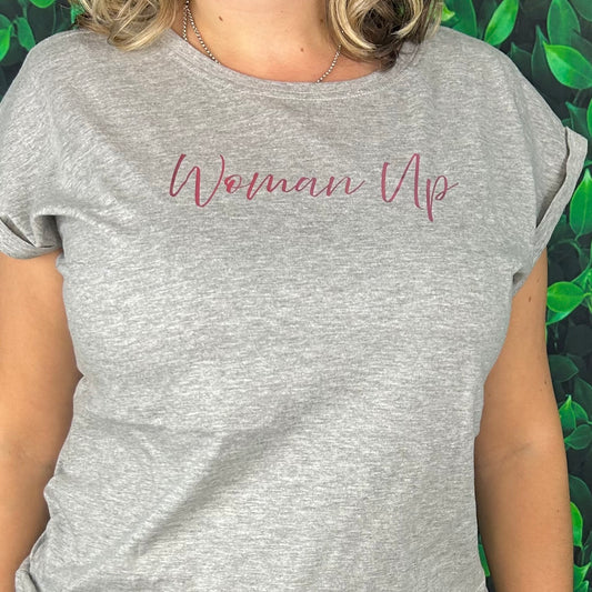 Extended Shoulder Short Sleeve T-Shirt 'Woman Up'